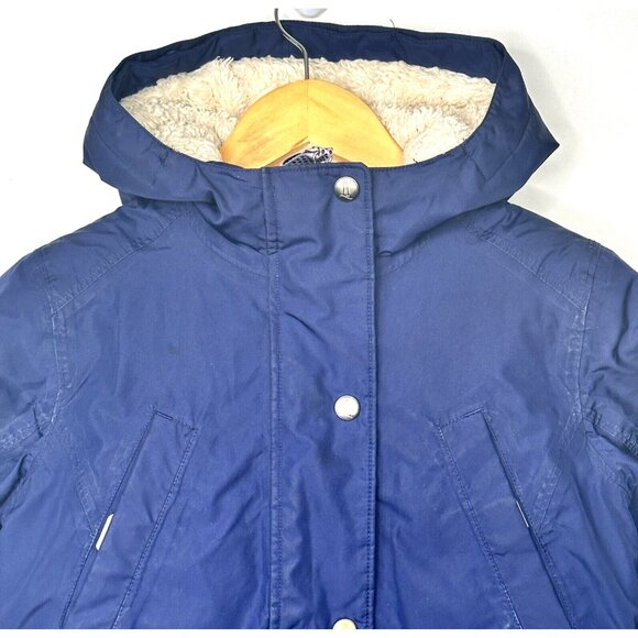 Lands End Kids Jacket Down Filled Sherpa Lined Hooded Grow-A-Long Coat Blue L - Picture 3 of 16